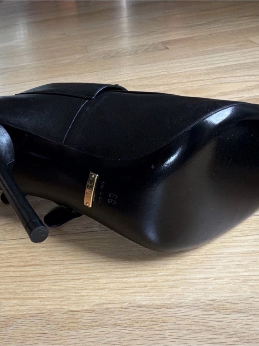 Gucci Black Leather Studded High-Heel Ankle Booties edgy, glam-rock - Picture 3 of 11